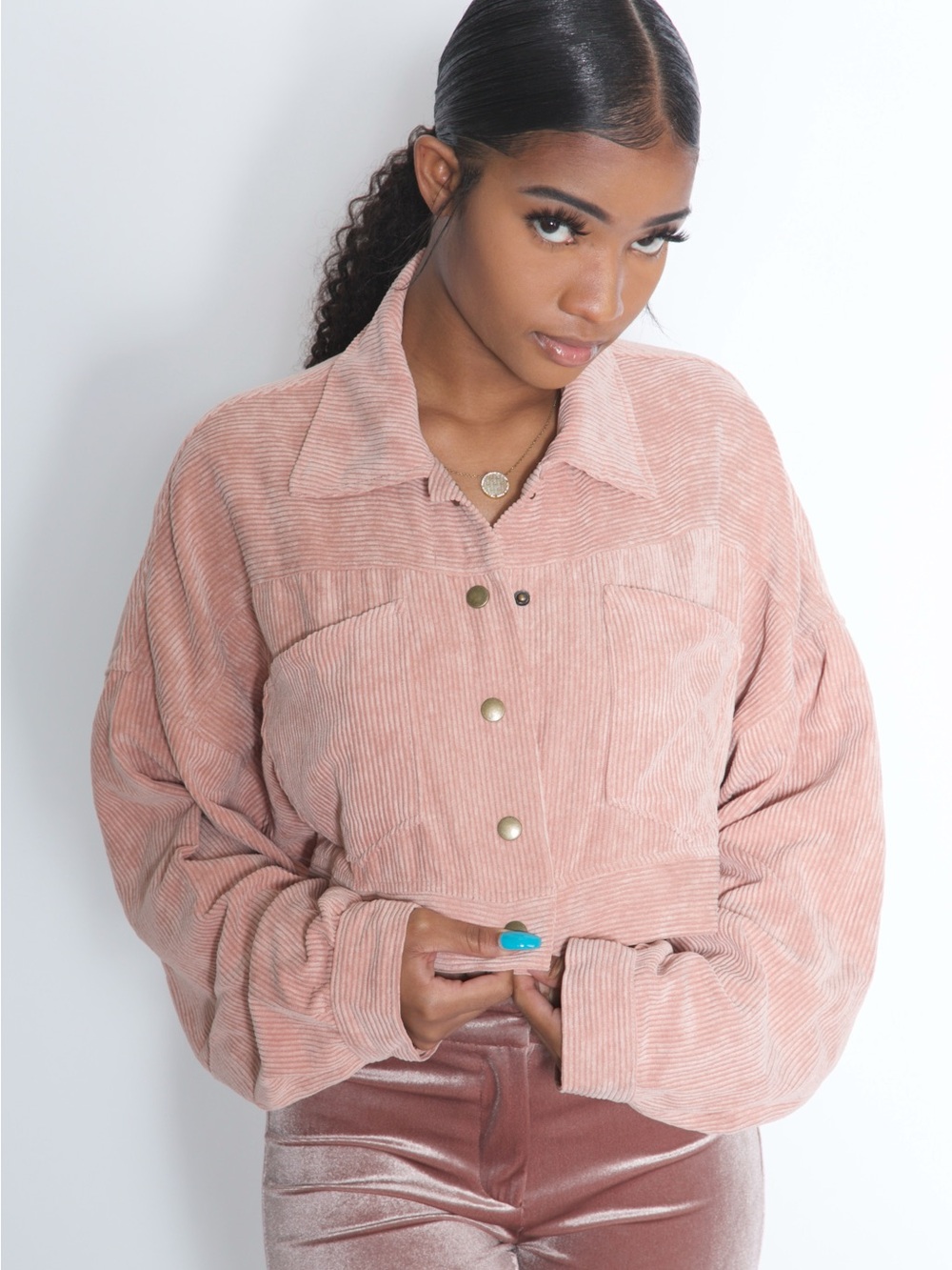 Cropped Pink Corduroy Jacket - Women